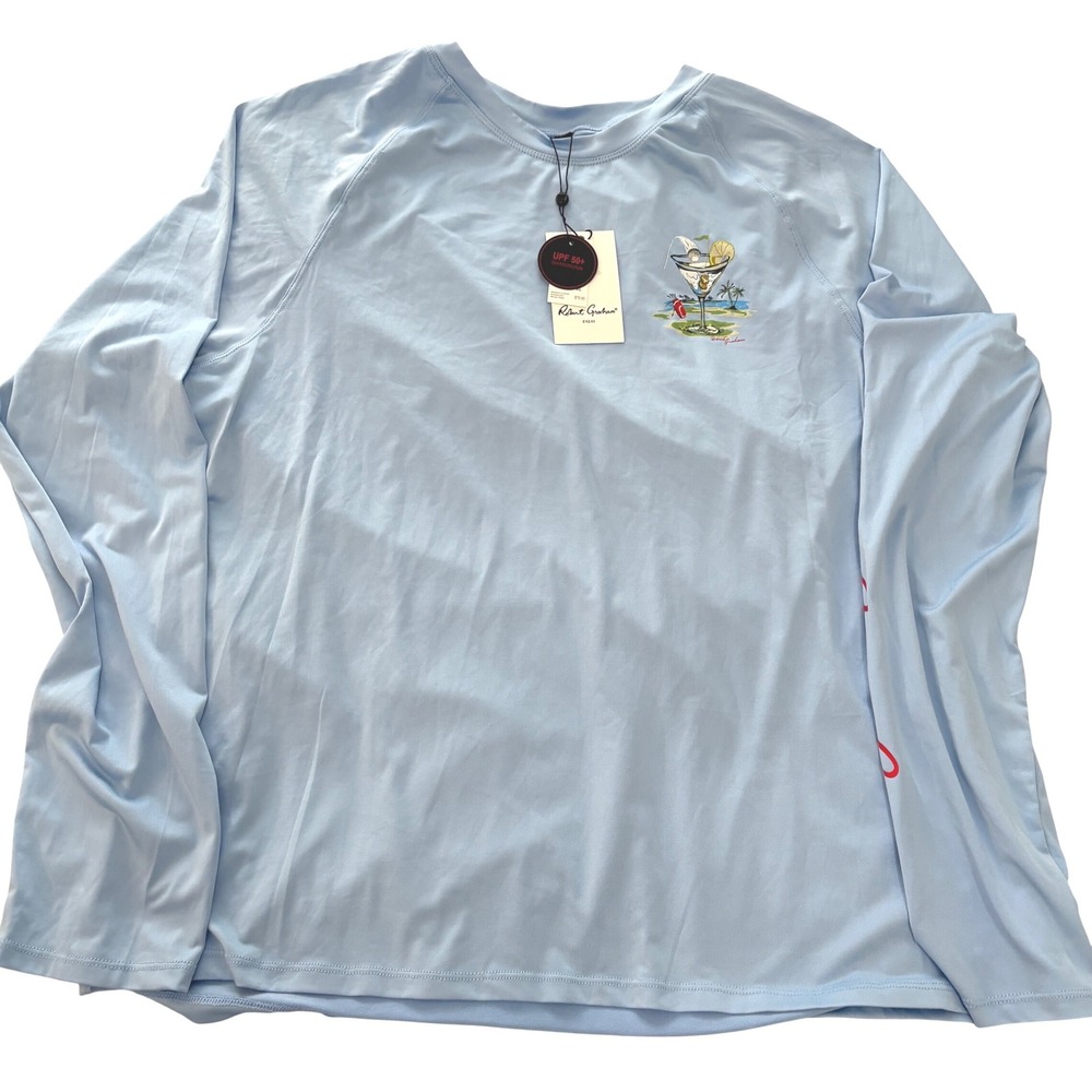 Robert Graham Shirt Mens XL Blue Long Sleeve UPF 50+ Sun Beach Martini Graphic